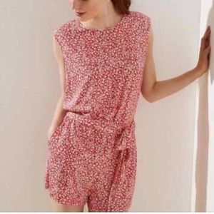 LOFT Ditsy Floral Romper Red and White Floral Print Sleeveless Cut Out Back M